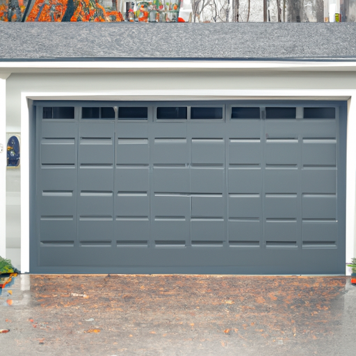 Suburban Hopkinton home exterior with a closed modern garage door, overcast sky, driveway visible