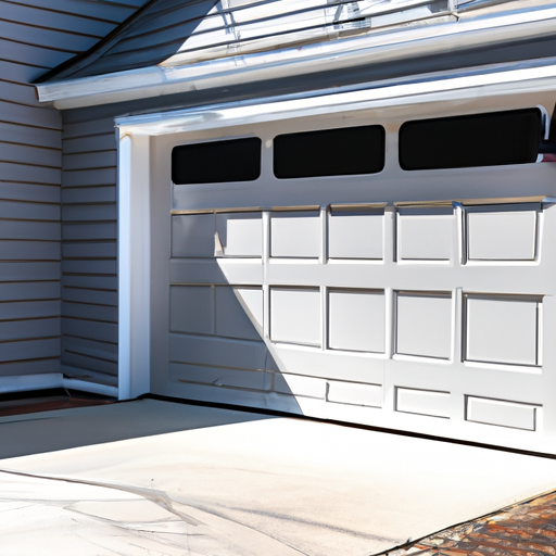 Suburban Hopkinton driveway with a modern garage door partially open; tracks and panels visible, no people.